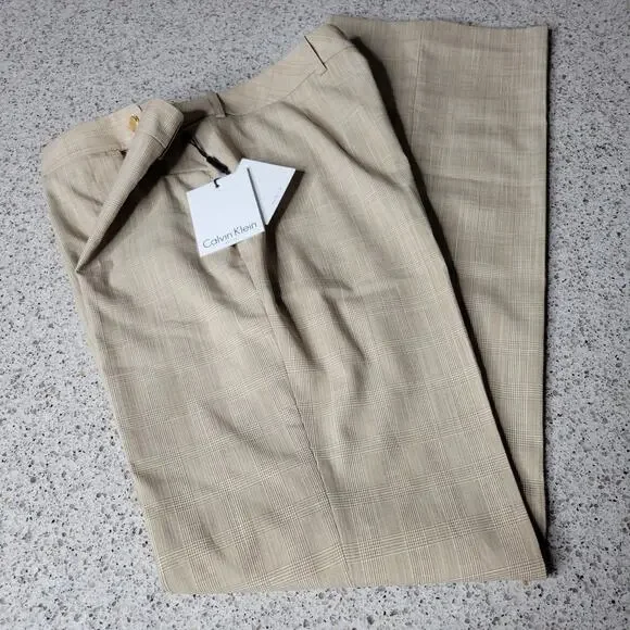 NWT Calvin Klein Suits Modern Fit Beige Plaid High Rise Straight Dress Pants✨️6 - Picture 13 of 13